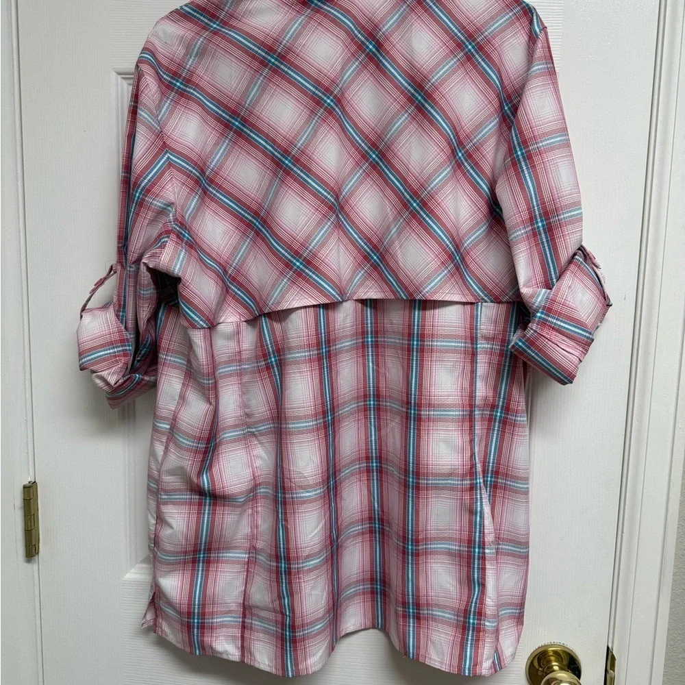 Bass pro shop XL Pink and Blue Plaid Button-Up Shirt - Picture 2 of 4